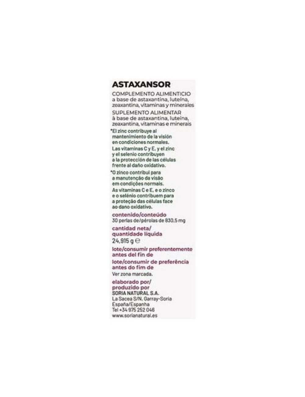 ASTAXANSOR 30 PER SORIA NATURAL