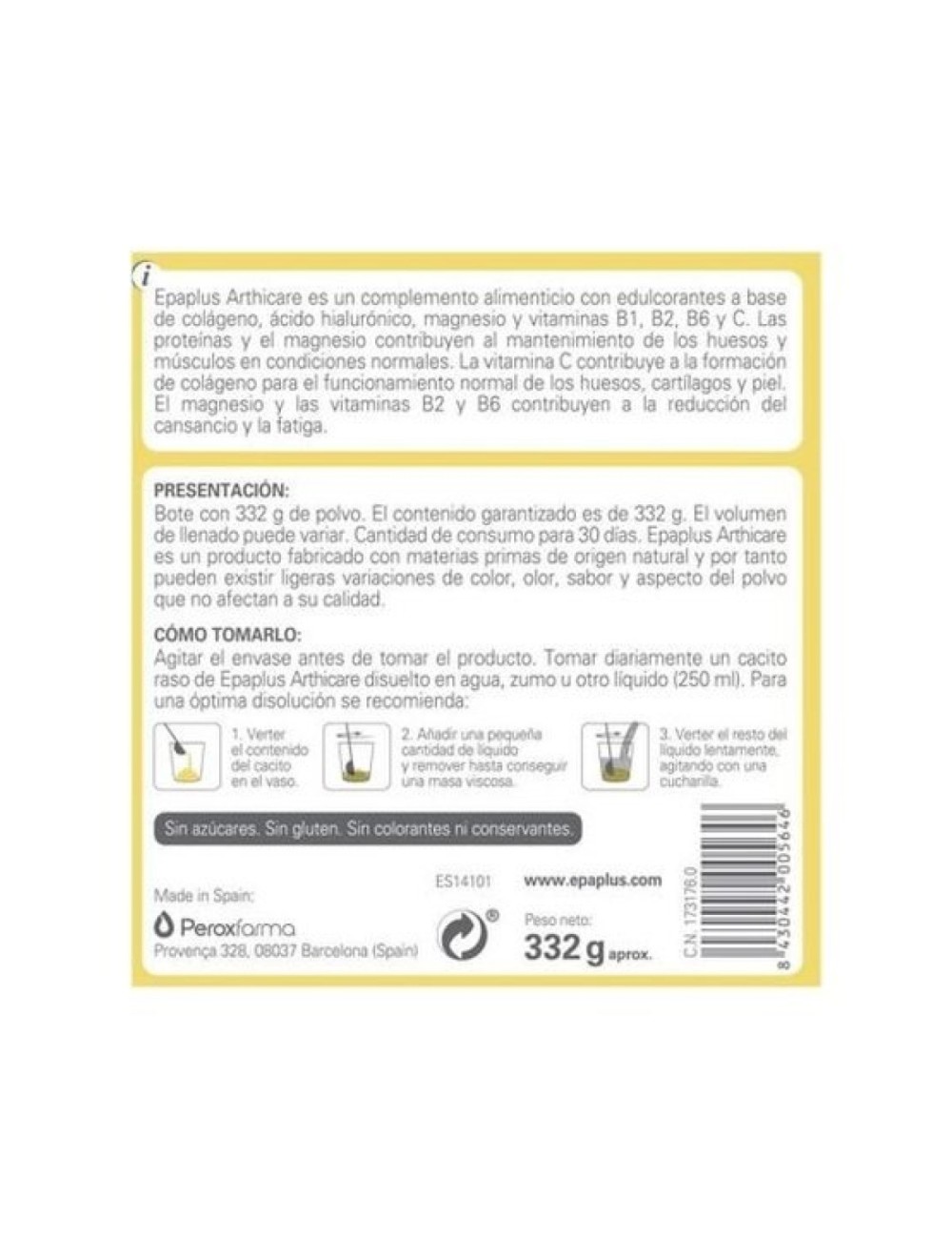 COLÁGENO, ÁCIDO HIALURÓNICO Y MAGNESIO SABOR LIMÓN 332 GR EPAPLUS
