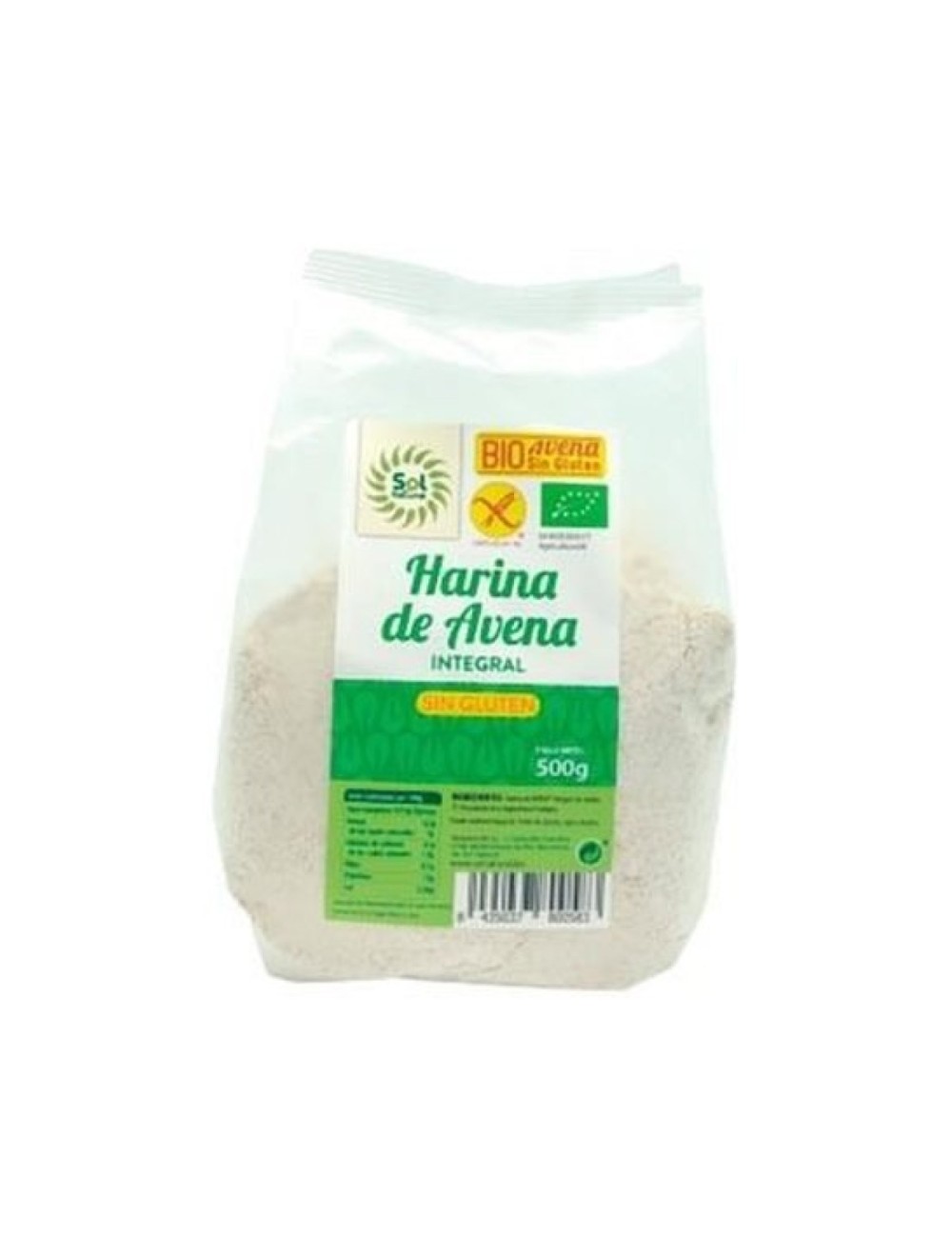 HARINA DE AVENA INTEGRAL SIN GLUTEN 500 GR SOL NATURAL
