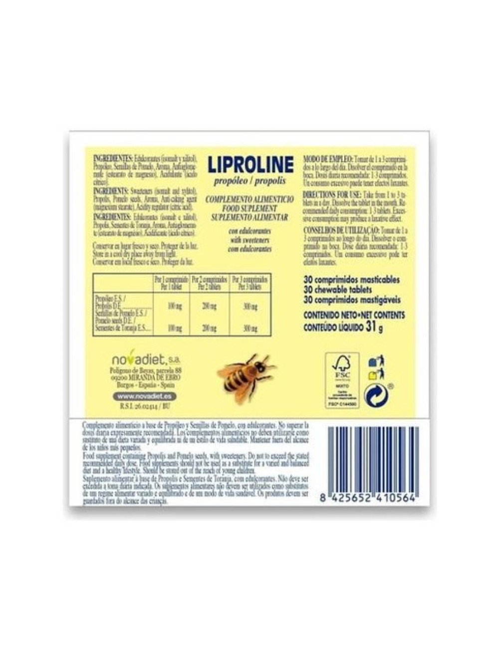 LIPROLINE 30 COMP MASTICABLES NOVADIET