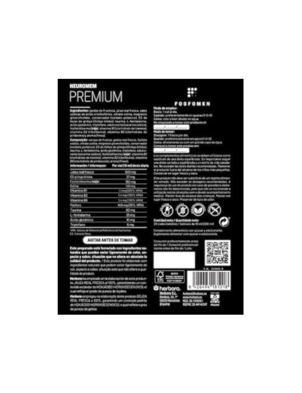 NEUROMEM PREMIUM 20 VIALES HERBORA