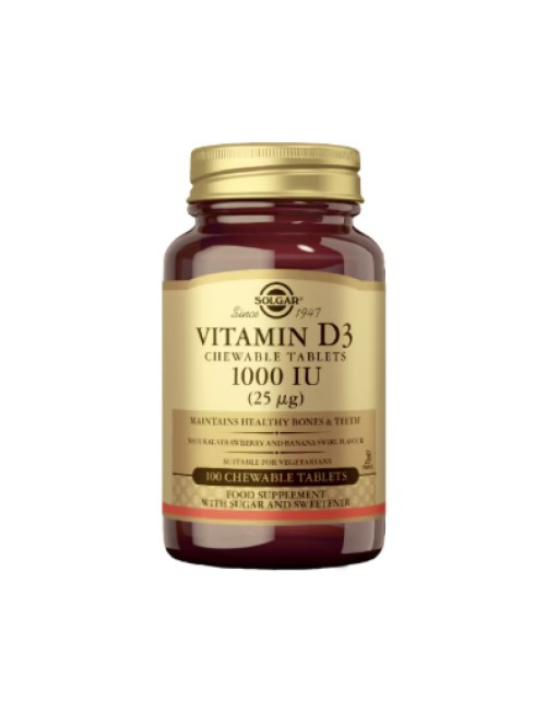 SOLGAR VITAMINA D3 1000 IU 100 COMP MASTICABLE