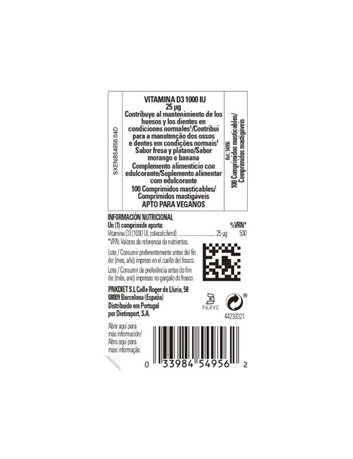 SOLGAR VITAMINA D3 1000 IU 100 COMP MASTICABLE