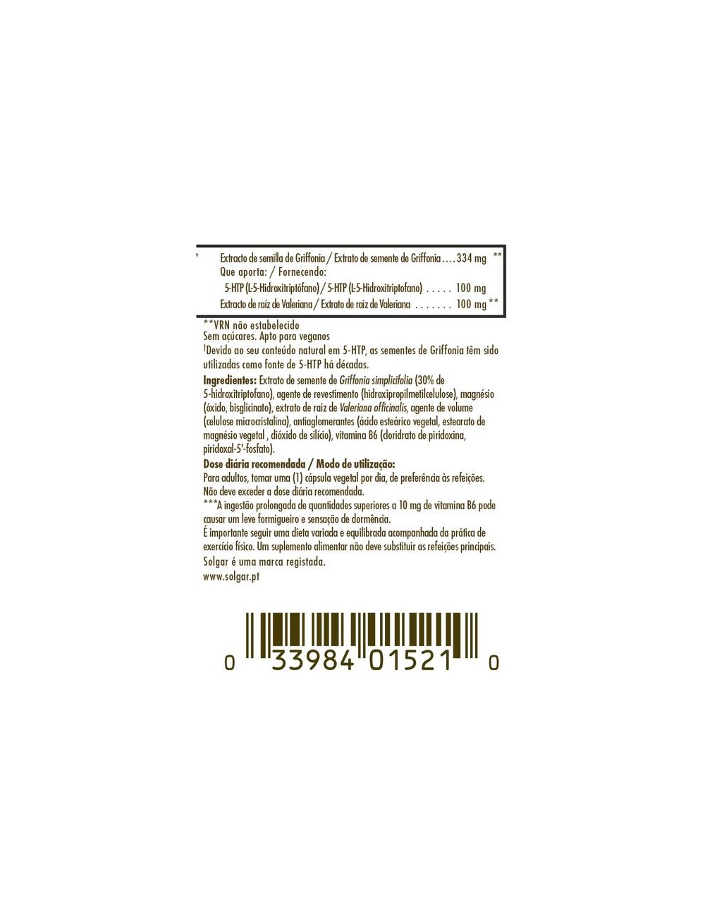 SOLGAR GRIFFONIA 5-HTP COMPLEX 30 CAP