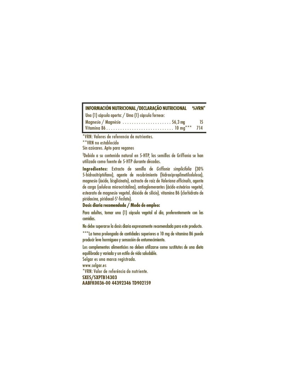 SOLGAR GRIFFONIA 5-HTP COMPLEX 30 CAP