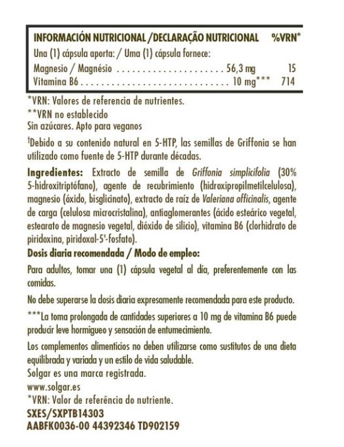SOLGAR GRIFFONIA 5-HTP COMPLEX 30 CAP