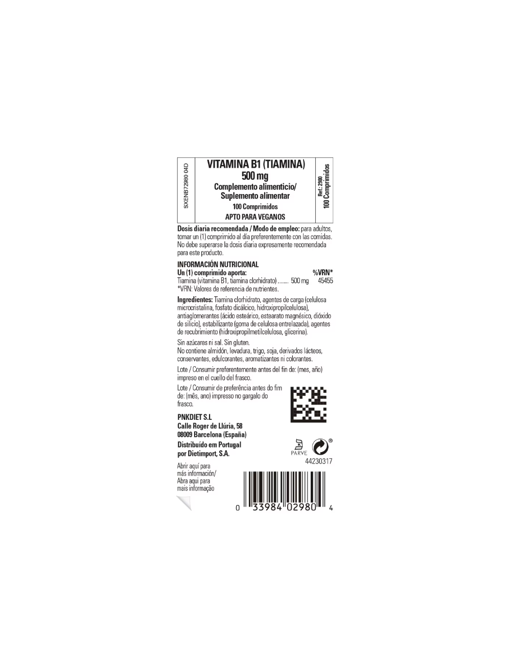 SOLGAR VITAMINA B1 (TIAMINA) 500 MG 100 COMP
