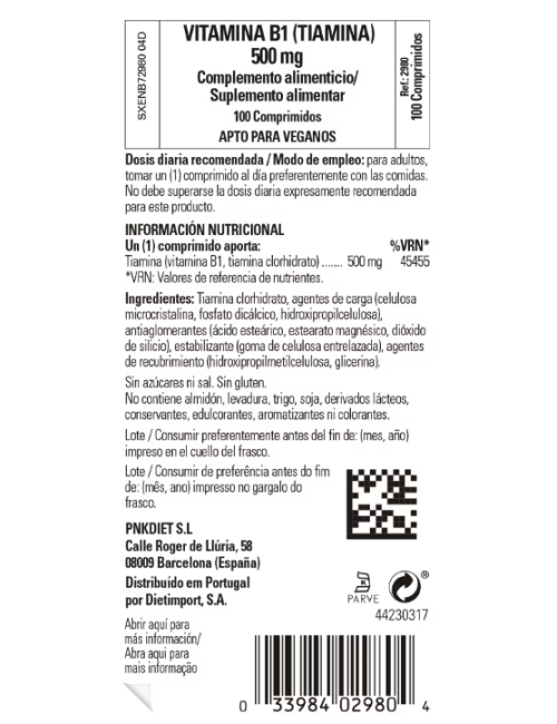 SOLGAR VITAMINA B1 (TIAMINA) 500 MG 100 COMP