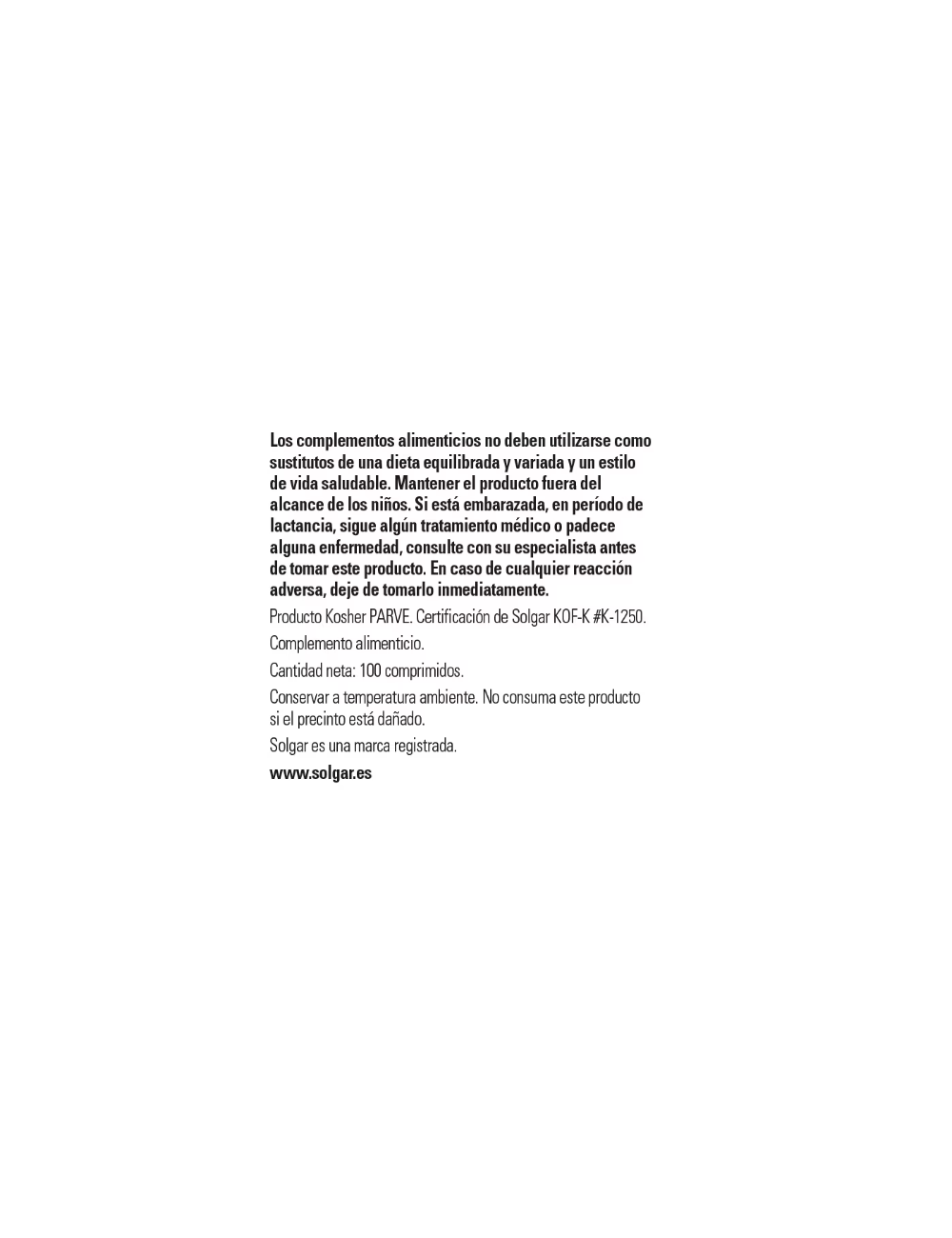 SOLGAR VITAMINA B1 (TIAMINA) 500 MG 100 COMP