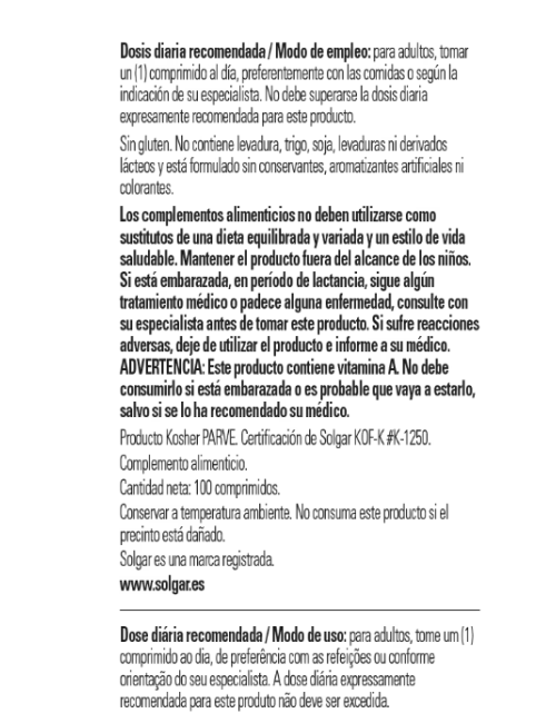 SOLGAR VITAMINA A 5000 IU 100 COMP