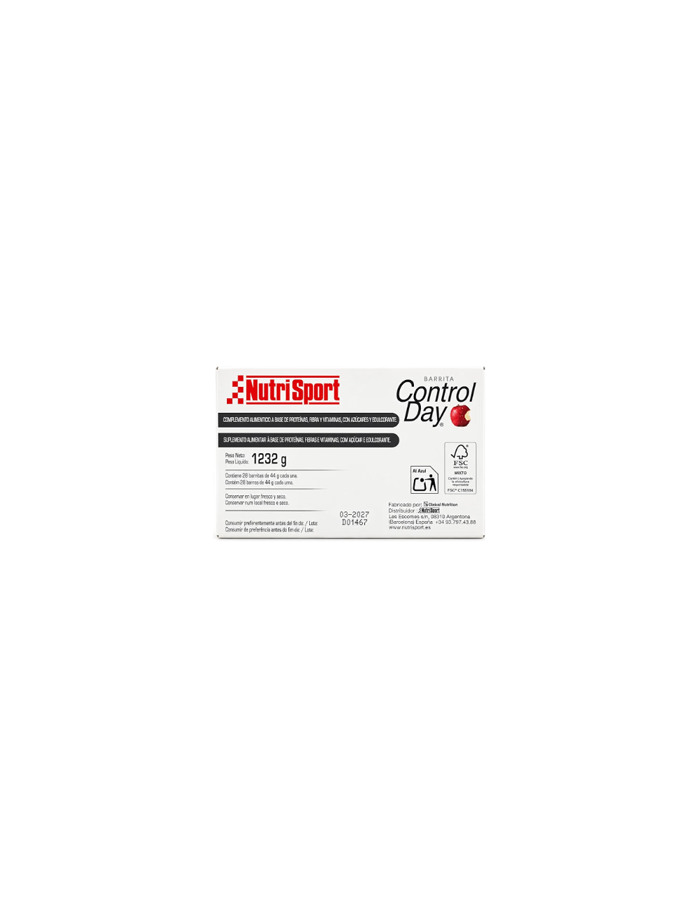 NUTRISPORT BARRITA CONTROL DAY YOGURT Y MANZANA 44 GR