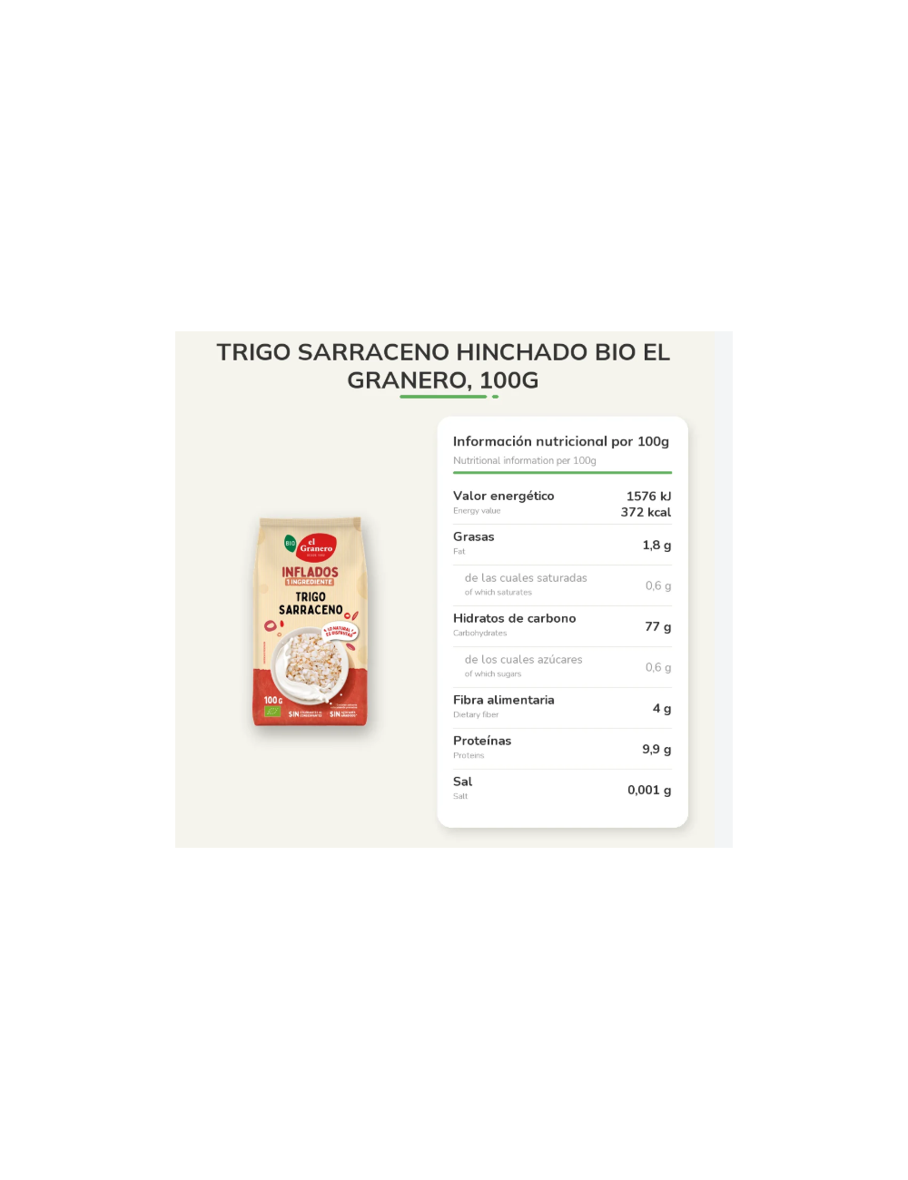 EL GRANERO TRIGO SARRACENO HINCHADO 100 GR