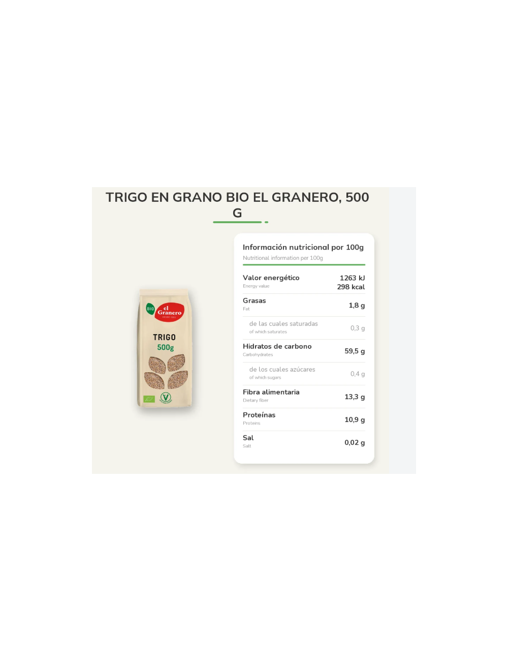 EL GRANERO TRIGO EN GRANO 500 GR