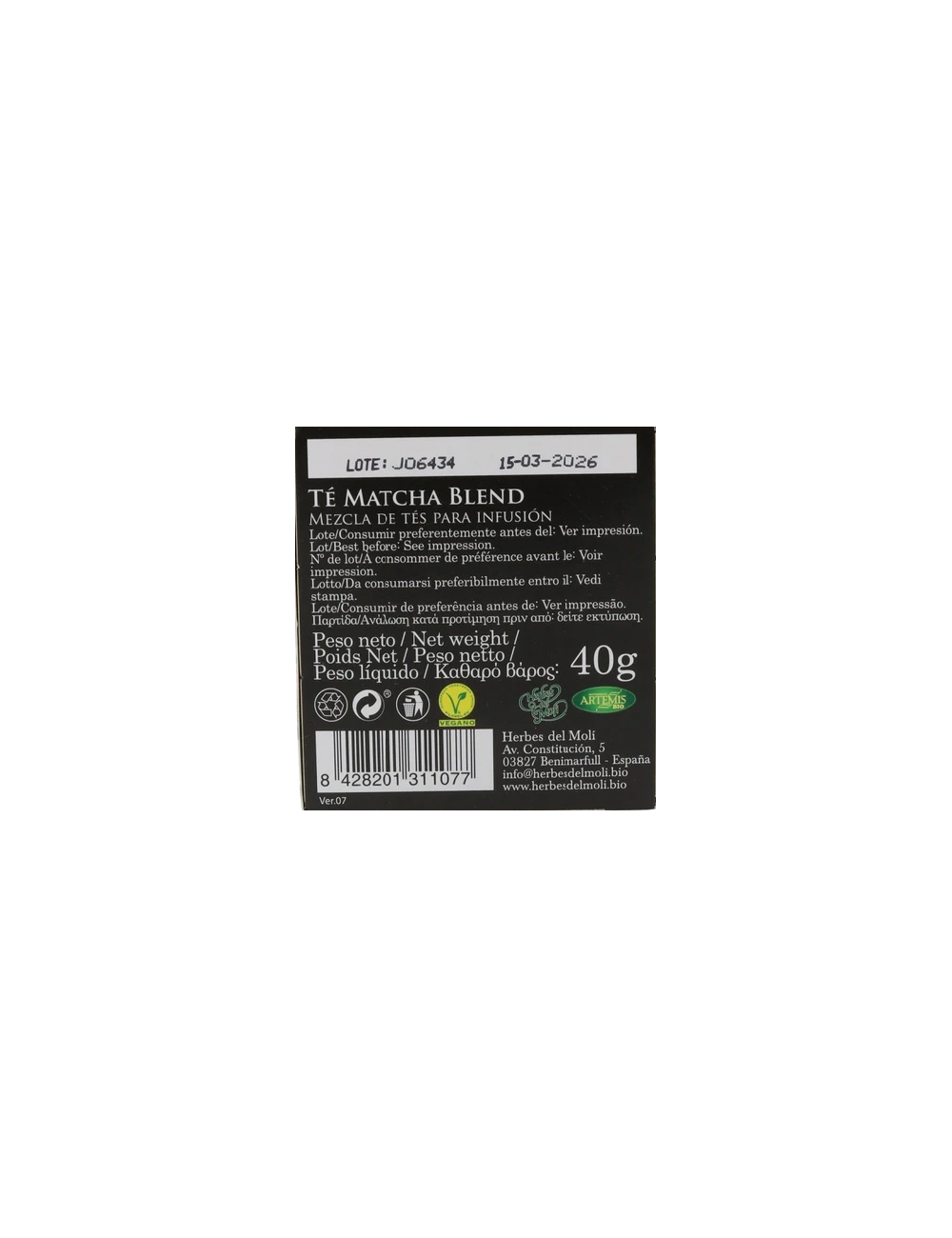ARTEMIS TÉ MATCHA 20 BOLSITAS