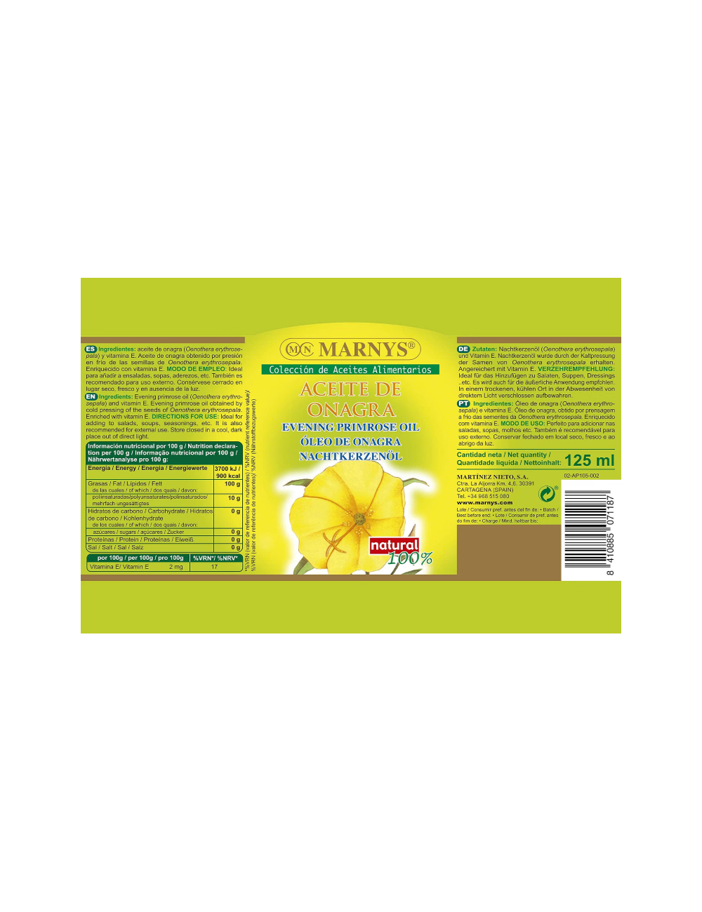 MARNYS ACEITE ONAGRA 125 ML