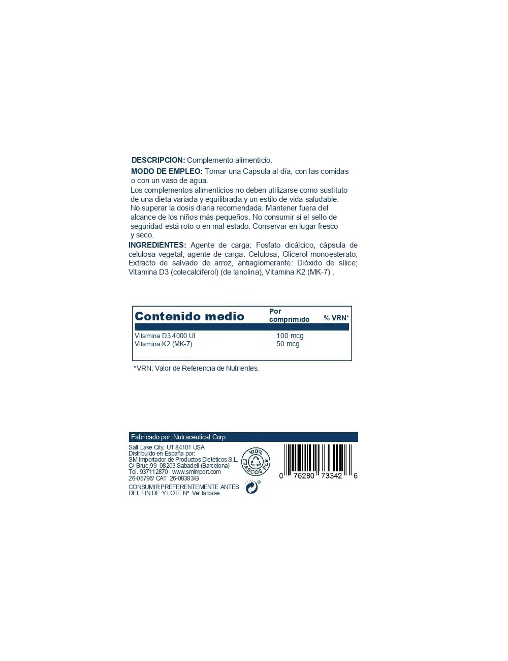 SOLARAY Vitamina D3+K2 60 CAP