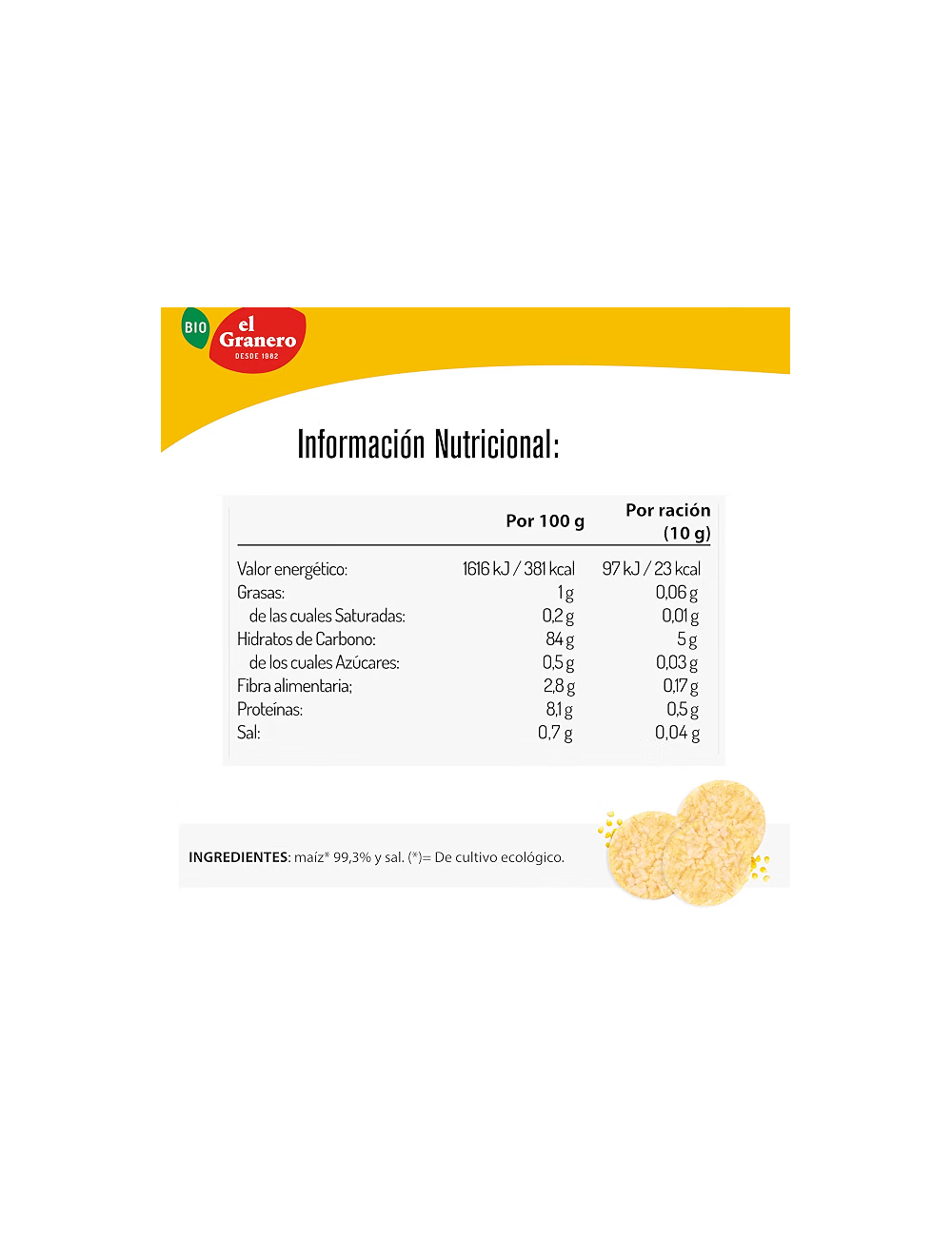 EL GRANERO TORTITAS DE MAÍZ 130 GR