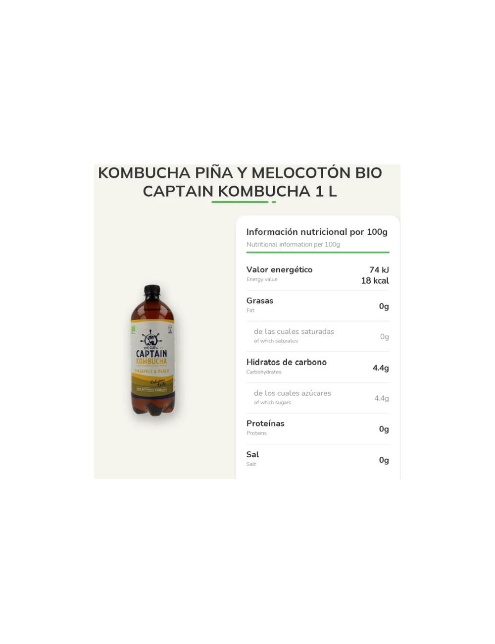 CAPTAIN KOMBUCHA KOMBUCHA PIÑA-MELOCOTON 1 LITRO