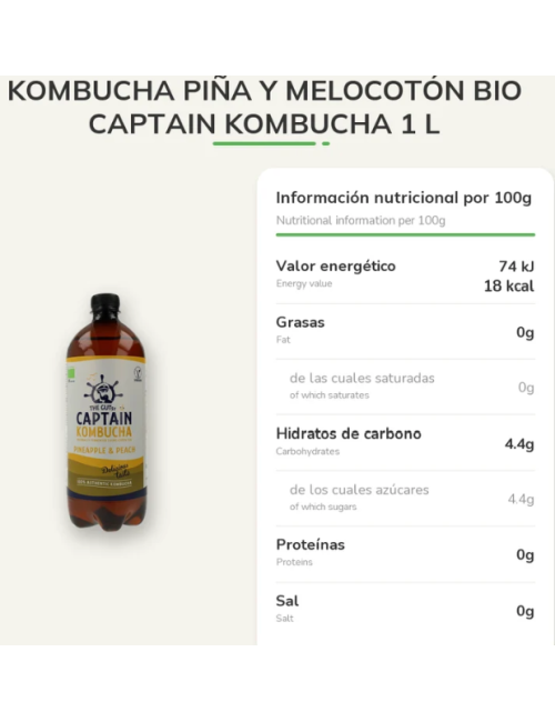 CAPTAIN KOMBUCHA KOMBUCHA PIÑA-MELOCOTON 1 LITRO