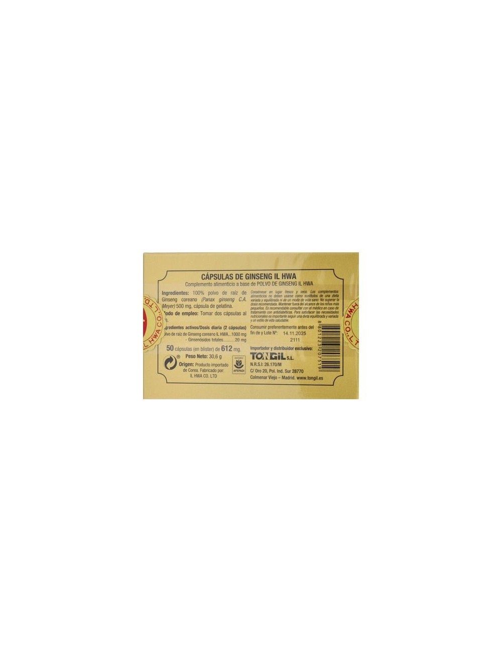 TONGIL GINSENG KOREANO IL HWA 50 CAP