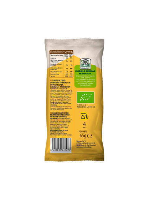 SOL NATURAL TORTAS DE TRIGO SARRACENO CON CHOCOLATE NEGRO 65 GR