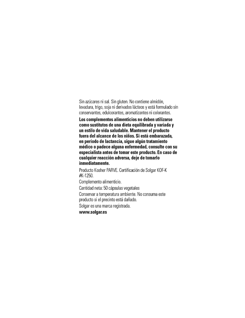 SOLGAR L-LYSINA 500 MG FORMA LIBRE 50 CAPSULAS