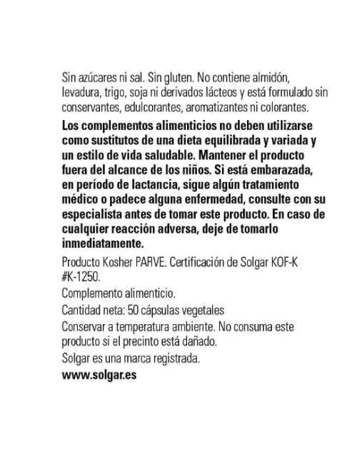 SOLGAR L-LYSINA 500 MG FORMA LIBRE 50 CAPSULAS