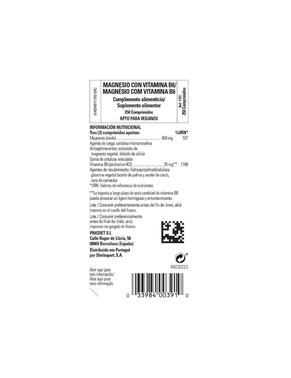 SOLGAR MAGNESIO + VITAMINA B6 250 COMP