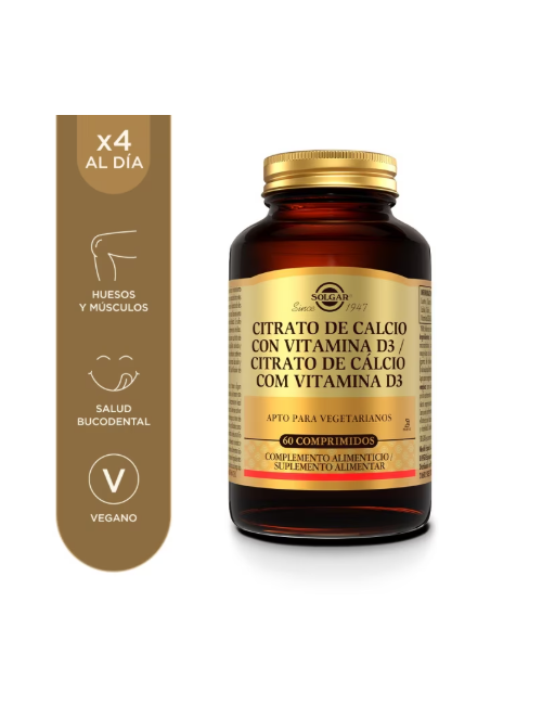 SOLGAR CITRATO DE CALCIO CON VITAMINA D3 60 COMPRIMIDOS