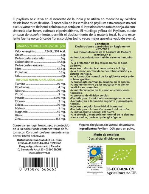 SALUD VIVA PSYLLIUM EN POLVO 200 GR