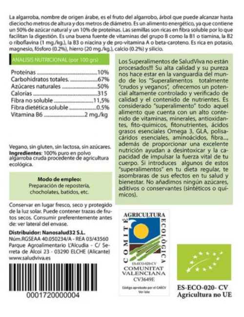 SALUD VIVA ALGARROBA EN POLVO 250 GR