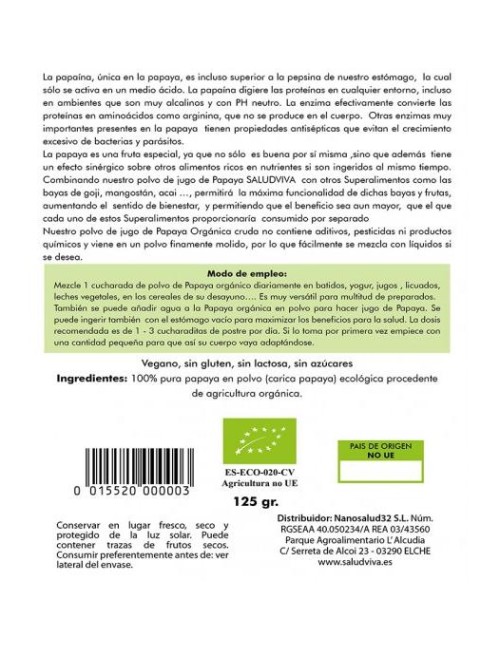 SALUD VIVA PAPAYA EN POLVO  ECO 125 GR