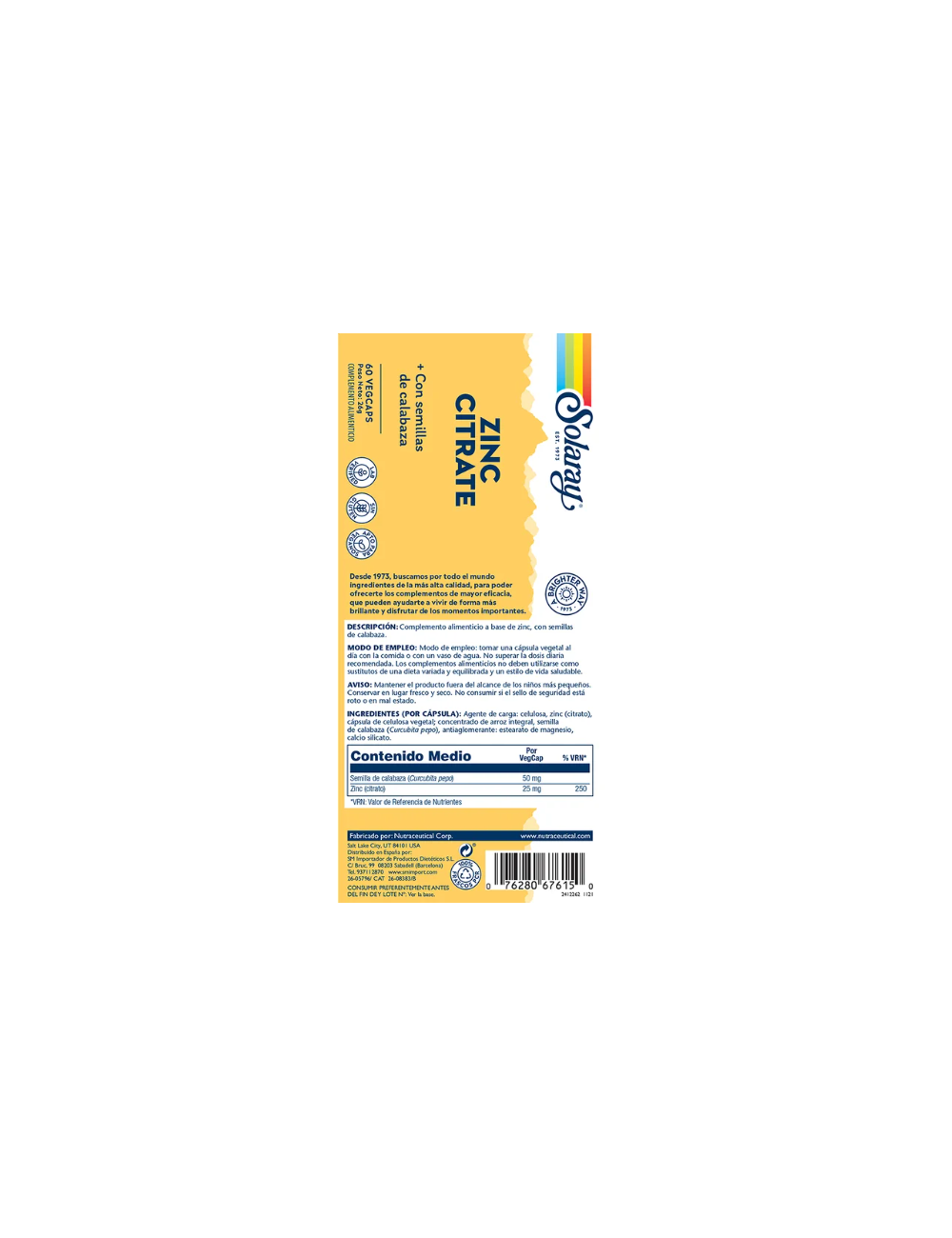 SOLARAY ZINC CITRATE 50 MG 60 CAP