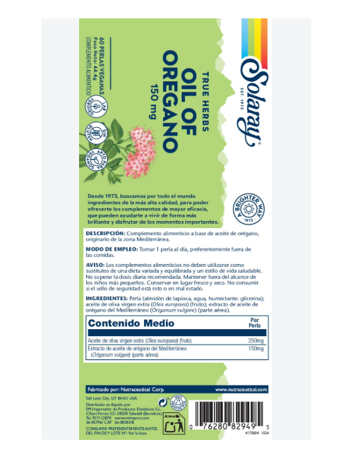 SOLARAY ACEITE ORÉGANO 60 PERLAS